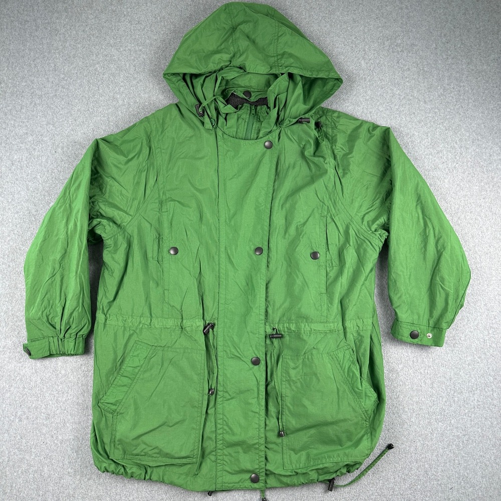 Woman Within Jacket Womens‎ 1X Green Anorak Parka Hooded Fleece Lined Full Zip
